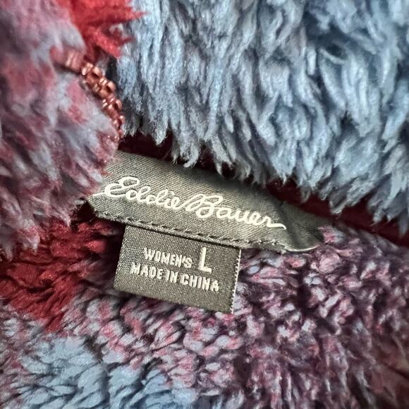 Eddie Bauer Fleece Womens Large Ultra Soft Plush Plaid Quarter Zip Blue Maroon - Picture 4 of 9